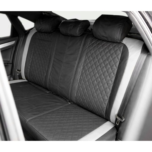 Set huse scaune auto universale negru-gri Diamond, piele ecologica matlasata 9 piese - Img 5