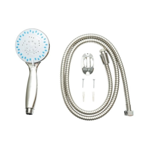 Set para dus cu furtun zincat 1.5m, suport perete, 5 functii, crom lucios, plastic 95x220mm - Img 2