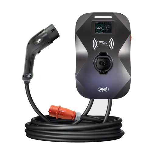 Statie de incarcare PNI KW11 WIFI 16A, 11KW, pentru masini electrice, 85V - 415V, trifazat, cablu Type2 cu 7 pini, ecran 3.5 inch, control din aplicatie, activare incarcare prin aplicatie si card RFID - Img 3