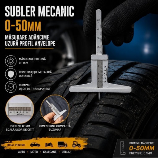 Subler mecanic masurare adancime uzura profil anvelope 0-50mm - Img 3