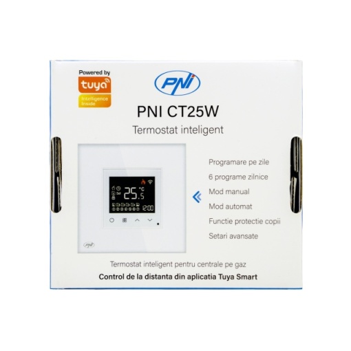 Termostat inteligent PNI CT25W WiFi pentru centrala termica pe gaz, montaj incastrat, 16A, control din aplicatia Tuya Smart, programare zilnica, mod manual/automat, culoare alb - Img 2