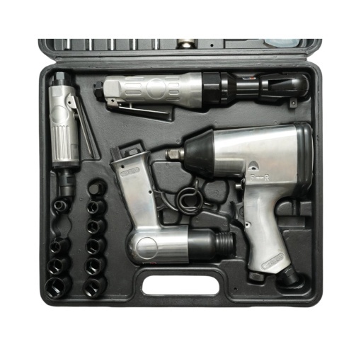 Trusa scule pneumatice cu pistol de impact, ciocan, clichet, polizor drept si accesorii 46 piese Breckner Germany - Img 4