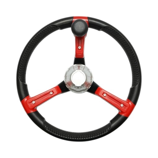 Volan tractor universal 390mm, prindere 25mm Z=24, maner rotativ 360 grade, rosu-negru Breckner Germany - Img 2