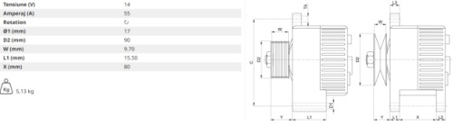 ALTERNATOR 14 V - 55 A CASE-IH, Fiat, Ford, New Holland, Same - Img 2