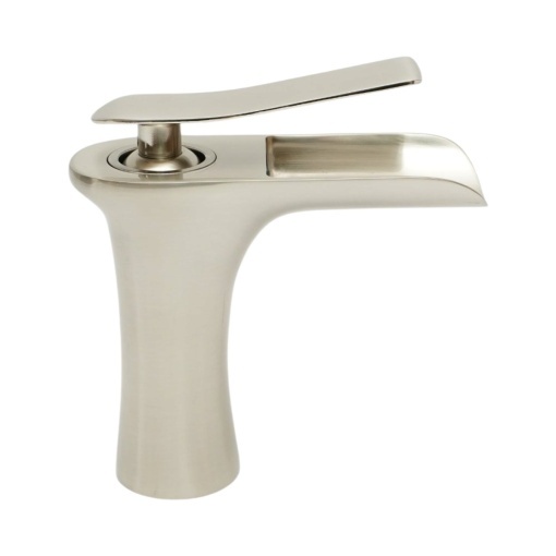 Baterie lavoar baie Premium din cupru, pipa tip cascada, design rotund, monocomanda, argintiu satinat, furtunuri incluse - Img 5