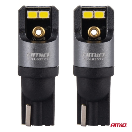 Becuri auto LED T10 12V 24V 4x2016 SMD 6000K Canbus Amio - Img 2