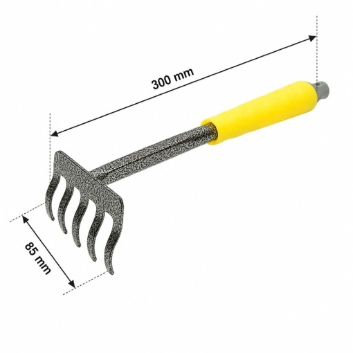 Grebla de gradina cu 5 dinti din otel carbon 85x300mm, maner ergonomic PP Crownman - Img 2