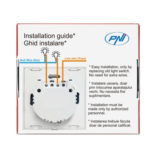 Intrerupator dublu cu touch PNI SH202 din sticla, alb cu LED indicator - Img 7