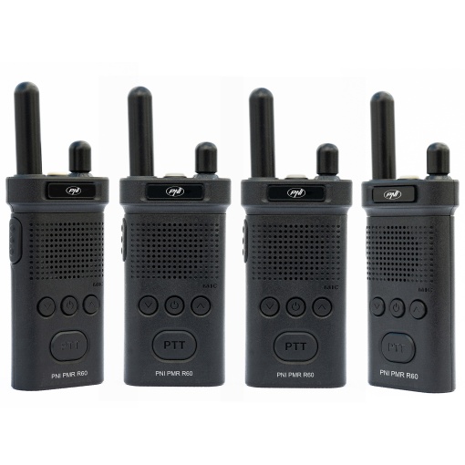 Kit 4 statii radio portabile PNI PMR R60 446MHz, 0.5W, 16 canale programabile, 16 PMR si tonuri 50 CTCSS si 104 DCS, Scan, blocare taste, SOS, Monitor, acumulator 1200mAh