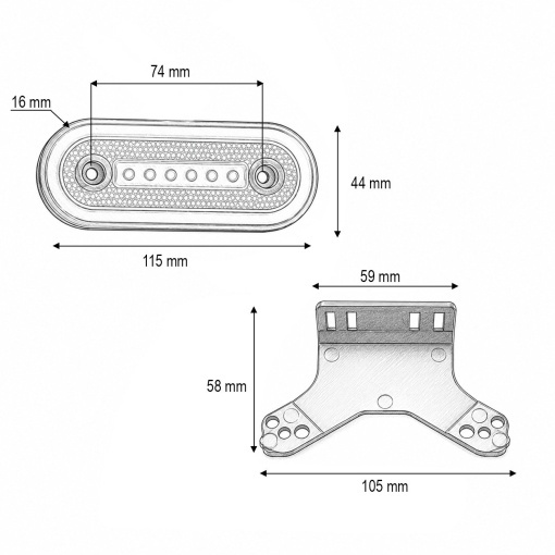 Lampa gabarit laterala ovala LED NEON 12V-24V galbena 24 LED-uri cu suport 115x44x16mm Breckner Germany - Img 3