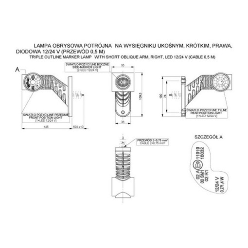 Lampă gabarit LED 3 culori dreapta - brat scurt - Img 4