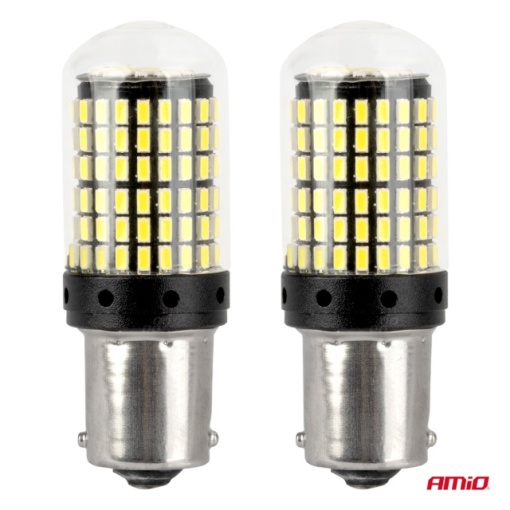 LED CANBUS BA15S P21W R10W R5W 600LM 144SMD alb 12V 24V AMIO - Img 3