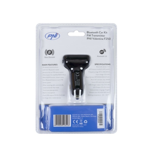 Modulator FM PNI Valentine F250 Bluetooth 5.0, MP3 player, transmitator FM, slot micro SD, port USB dual, incarcare rapida dispozitive mobile, buton super bass - Img 2