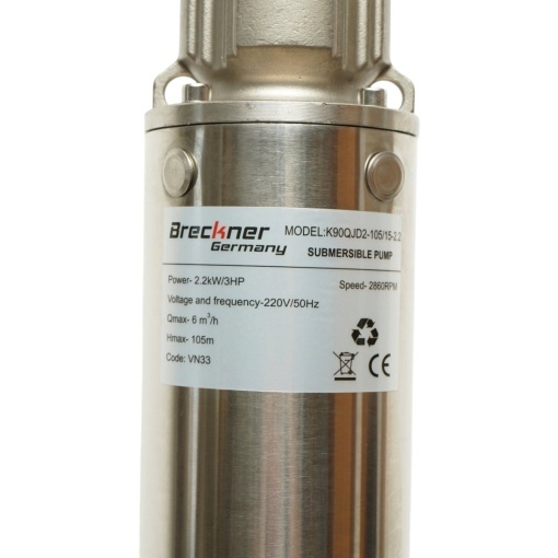 Pompa apa submersibila inox 2.2kW, 220V, D100mm, debit 6 m3/h, inaltime refulare 105m, 15 turbine ceramice, racire pe ulei, panou de control K90QJD2-105/15-2.2 Breckner Germany - Img 7