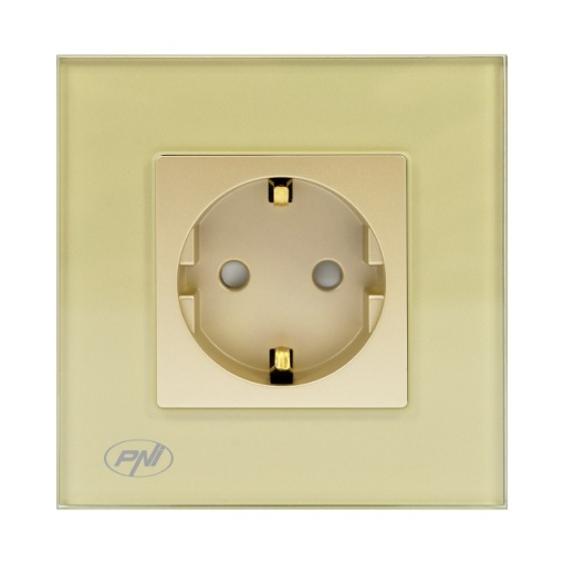 Priza simpla incastrabila PNI WP101G cu rama din sticla, Gold culoare auriu, 16A 3000W - Img 4