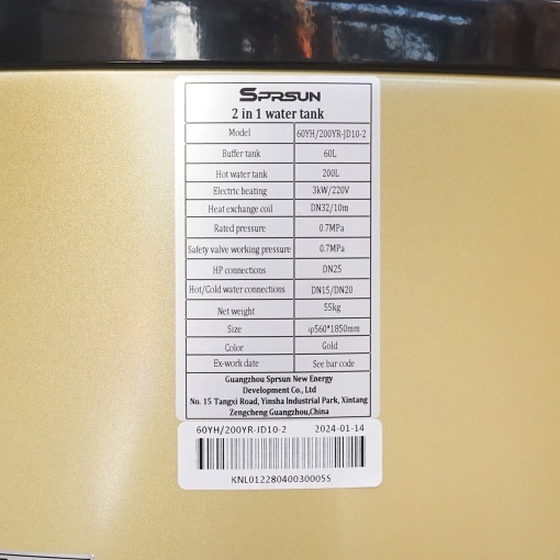Puffer 60L, Boiler 200L apa calda presurizat 3KW, 220V pentru pompe de caldura SPRSUN - Img 3