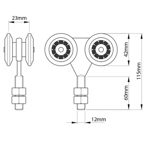 Rola cu 4 roti pentru sina glisanta M12 225kg - Img 2