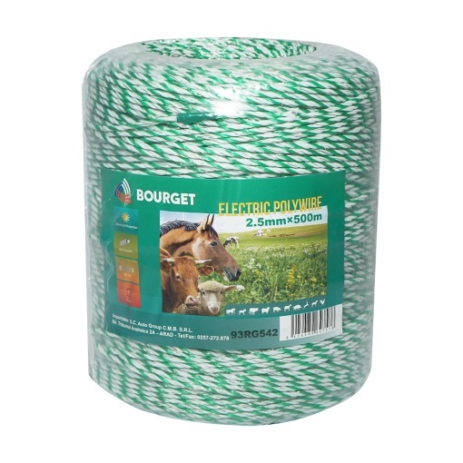 Rola fir alb-verde fi 2.5mm 4x0.2mm SS, 500m gard electric, rezistenta 7 Ohm Bourget - Img 2