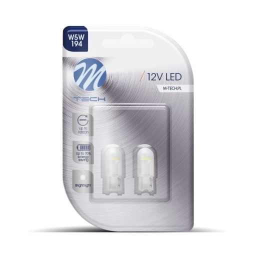 Set 2 becuri LED M-TECH Econo 2x LB006AW - W5W Alb