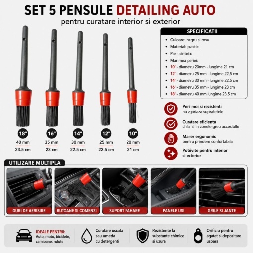 Set 5 pensule detailing curatare interior auto 20-40mm Breckner Germany - Img 4