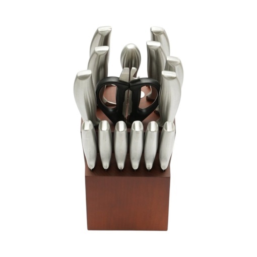 Set cutite bucatarie 16 piese cu suport lemn, foarfeca si pila ascutit, lama otel 3Cr13, maner otel 18/0 Breckner Germany - Img 4