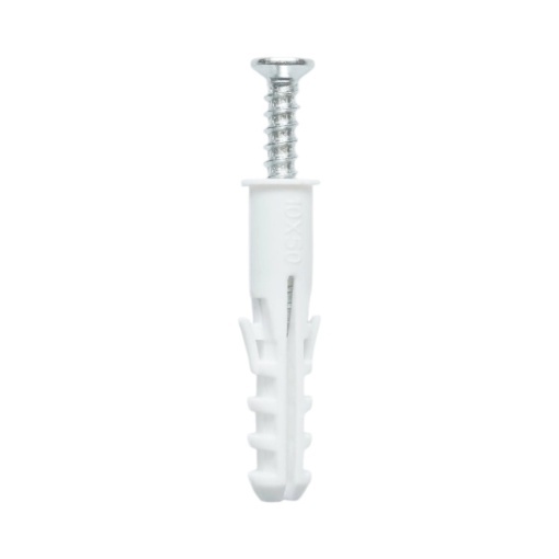 Set diblu universal din plastic alb 10x50mm cu surub 6x45mm 50 buc/set - Img 2