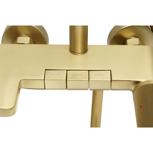 Set dus Premium multifunctional de perete din cupru, 3 functii curgere apa, dus dreptunghiular tip ploaie, para de dus, auriu mat - Img 6
