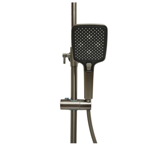 Set dus Premium multifunctional de perete din cupru, 3 functii curgere apa, dus dreptunghiular tip ploaie, para de dus, gri grafit satinat - Img 7