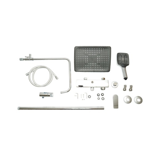 Set dus Premium multifunctional de perete din cupru, 3 functii curgere apa, dus dreptunghiular tip ploaie, para de dus, crom lucios - Img 2
