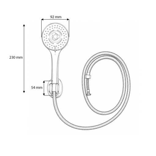 Set para dus cu furtun zincat 1.5m, suport perete, 5 functii, crom lucios, plastic 92x230mm - Img 3