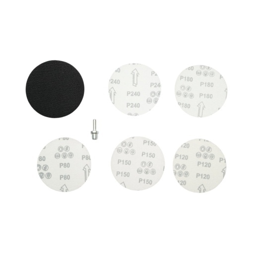 Set suport disc slefuire 125mm Velcro, 5 discuri abrazive P80-P240, adaptor M14 pentru polizor unghiular si bormasina Breckner Germany - Img 6