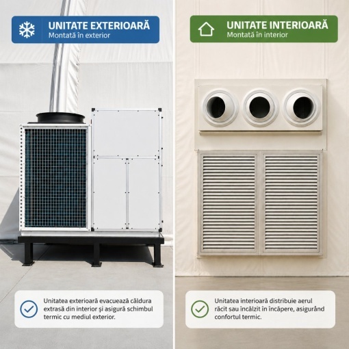 Sistem instalatie climatizare industriala 272.960 BTU, 80kW, 380V, functie incalzire si ventilatie, debit aer 17.500m3/h pentru corturi, hale, depozite 500–750m2 - Img 9