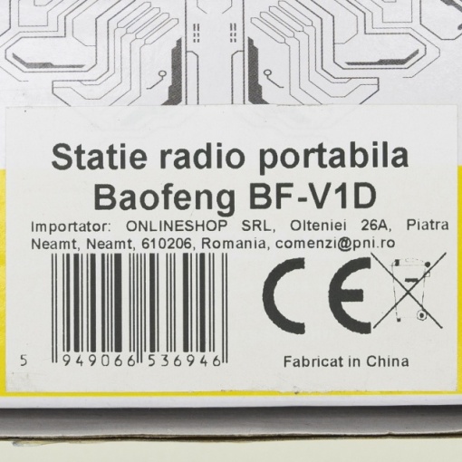 Statie radio portabila Baofeng BF-V1D, 446MHz, 16CH, 1500mAh, meniu vocal, TOT, negru