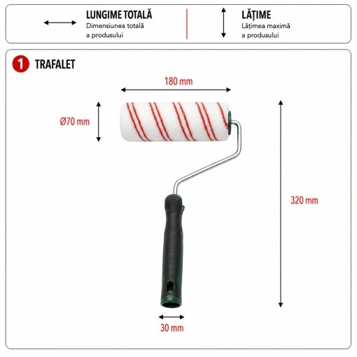 Trafalet poliester 18cm, diametru rola 70mm, fir 18mm, maner ergonomic soft-grip 2k Breckner Germany - Img 5