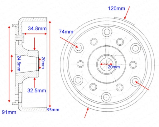 Volanta ATV Linhai 300cc (diametru interior 93mm) - Img 2