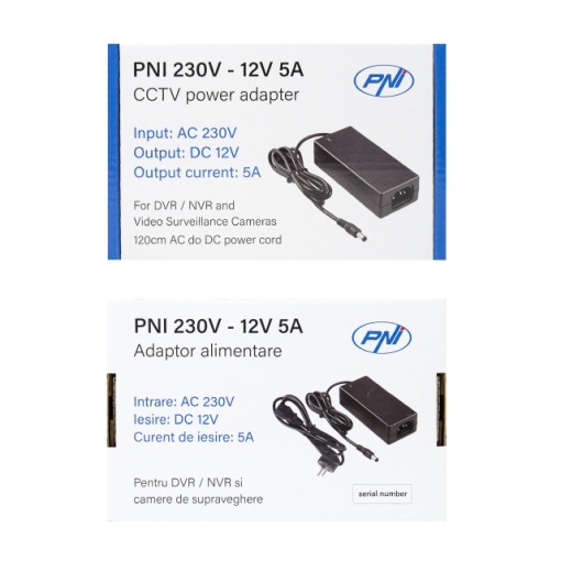 Alimentator PNI CCTV 230V, intrare 230V, iesire 12V, 5A, 2 metri, negru - Img 2