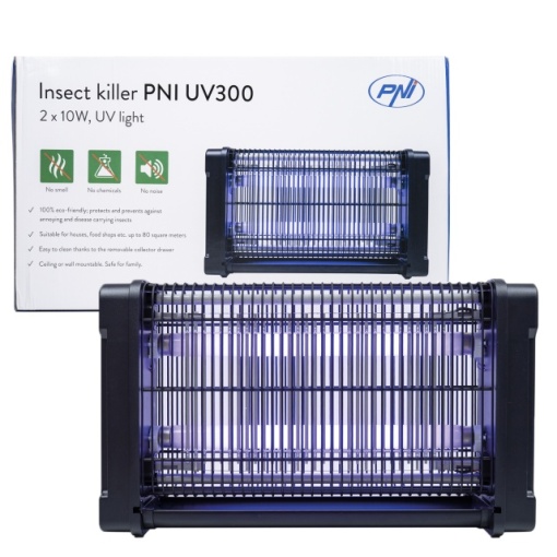Aparat anti insecte PNI UV300 anti tantari, anti muste, insectocutor cu 2 tuburi ultraviolete, 20W, interior si exterior, montaj pe podea sau tavan - Img 7