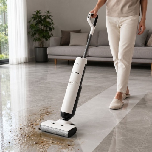 Aspirator vertical fara fir cu mop 200W, putere aspirare 18000Pa, baterie 5000mAh, rezervor apa 2x600ml, functie voce, ecran digital Breckner Germany - Img 8