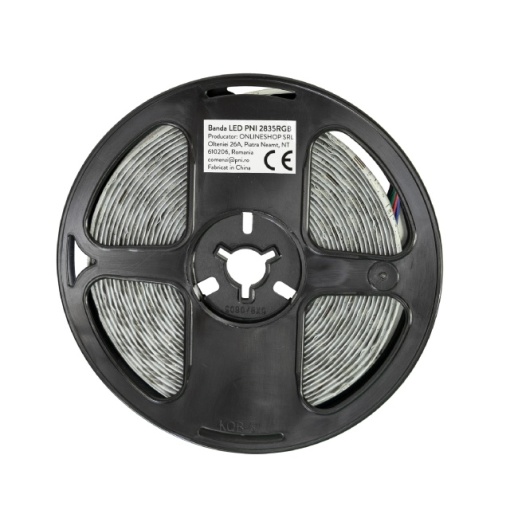 Banda LED PNI 2835RGB, RGB, IP65, silicon, lungime 5 metri, cu telecomanda, alimentator 230 V, dimabil, jocuri de lumini, 270 LED-uri tip 2835, 12W - Img 7