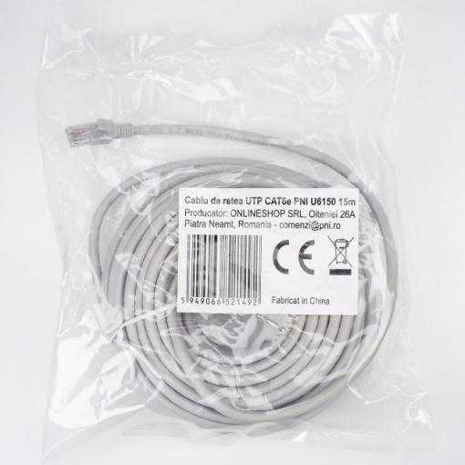 Cablu de retea UTP CAT6 PNI U6150, patch mufat 2xRJ45, 8 fire x 0.5 mm, 15m - Img 2