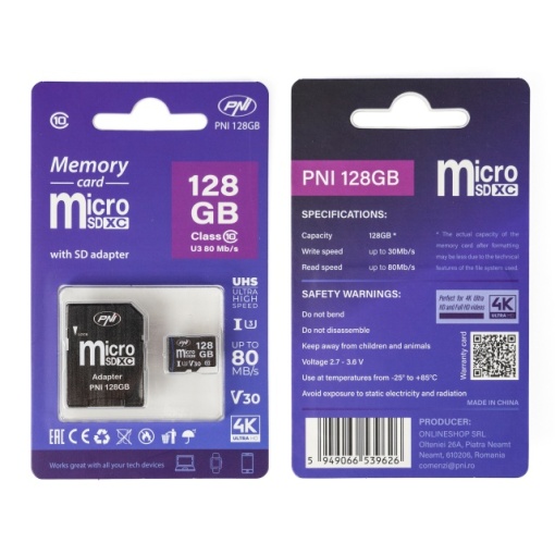 Card de memorie MicroSD PNI 128GB cu adaptor SD, Clasa 10, 80 Mb/s, V30 - Img 5