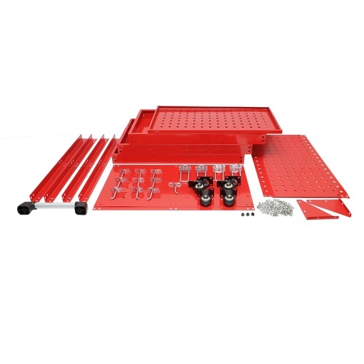 Carucior scule metalic pe roti cu 3 rafturi si panou perforat cu suporti unelte 660x360x1080mm - Img 3