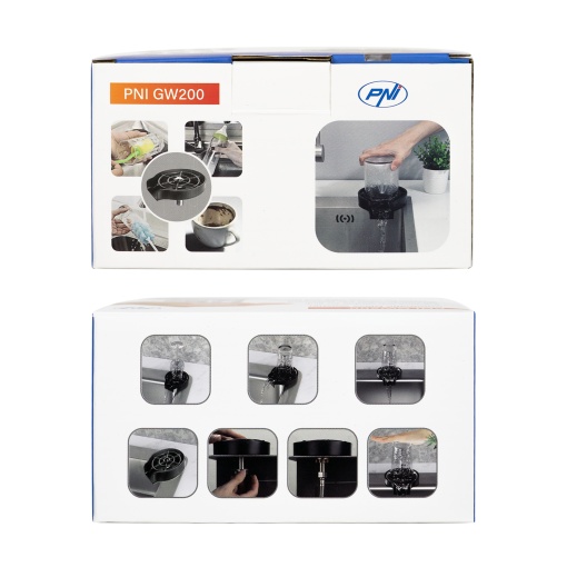 Dispozitiv spalare pahare PNI GW200 pentru bar, restaurant, bucatarie, clatire si spalare rapida, jet cu presiune, racord flexibil inclus, plastic ABS si otel inoxidabil, negru - Img 9