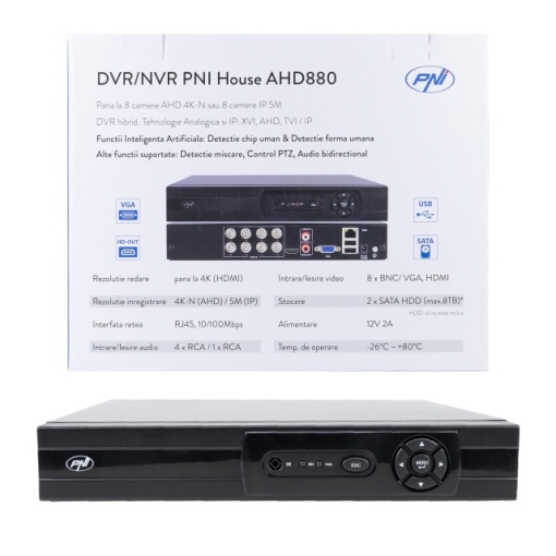 DVR/NVR PNI House AHD880, 8 canale analogice 4K-N sau 8 canale IP 5MP, H265+, intrare audio, iesire audio, USB2.0, 2 x SATA max 8TB - Img 4