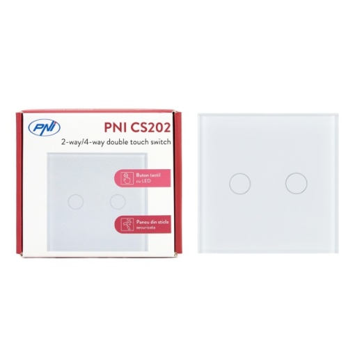 Intrerupator cap scara si cap cruce dublu cu touch PNI CS202 din sticla, alb, cu LED indicator - Img 6