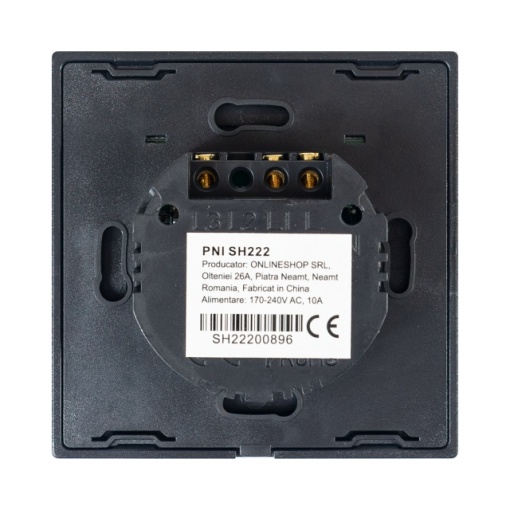 Intrerupator dublu cu touch PNI SH222 din sticla, negru cu LED indicator, 10A, 2X200W - Img 4