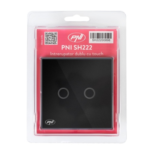 Intrerupator dublu cu touch PNI SH222 din sticla, negru cu LED indicator, 10A, 2X200W - Img 7