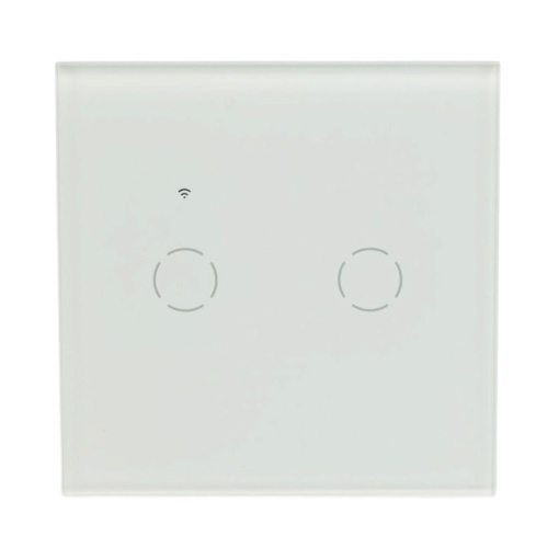 Intrerupator inteligent smart Wi-Fi touch dublu alb 220V, 2000W, rama sticla 86x86x33mm, aplicatie Tuya Smart Life, compatibil Alexa si Google Home - Img 2