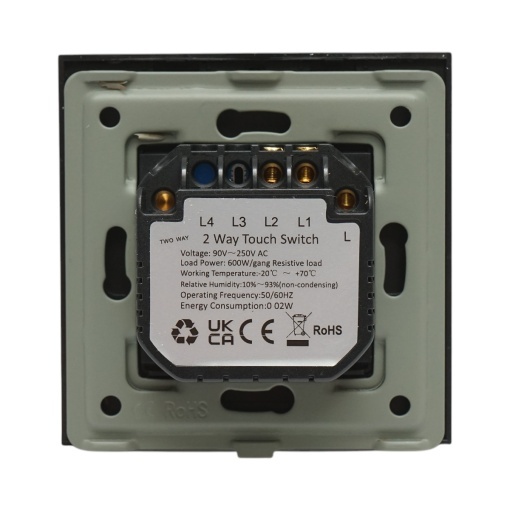 Intrerupator touch dublu cap scara negru 220V, indicator luminos, rama sticla 86x86x34mm - Img 4