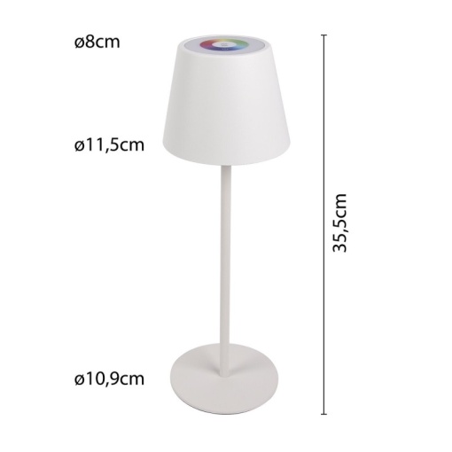 Lampa de Masa LED Reincarcabila JOSEPHINE 2, Touch, RGB + Lumina Alba, Interior/Exterior, 35 cm, Alba - Img 2
